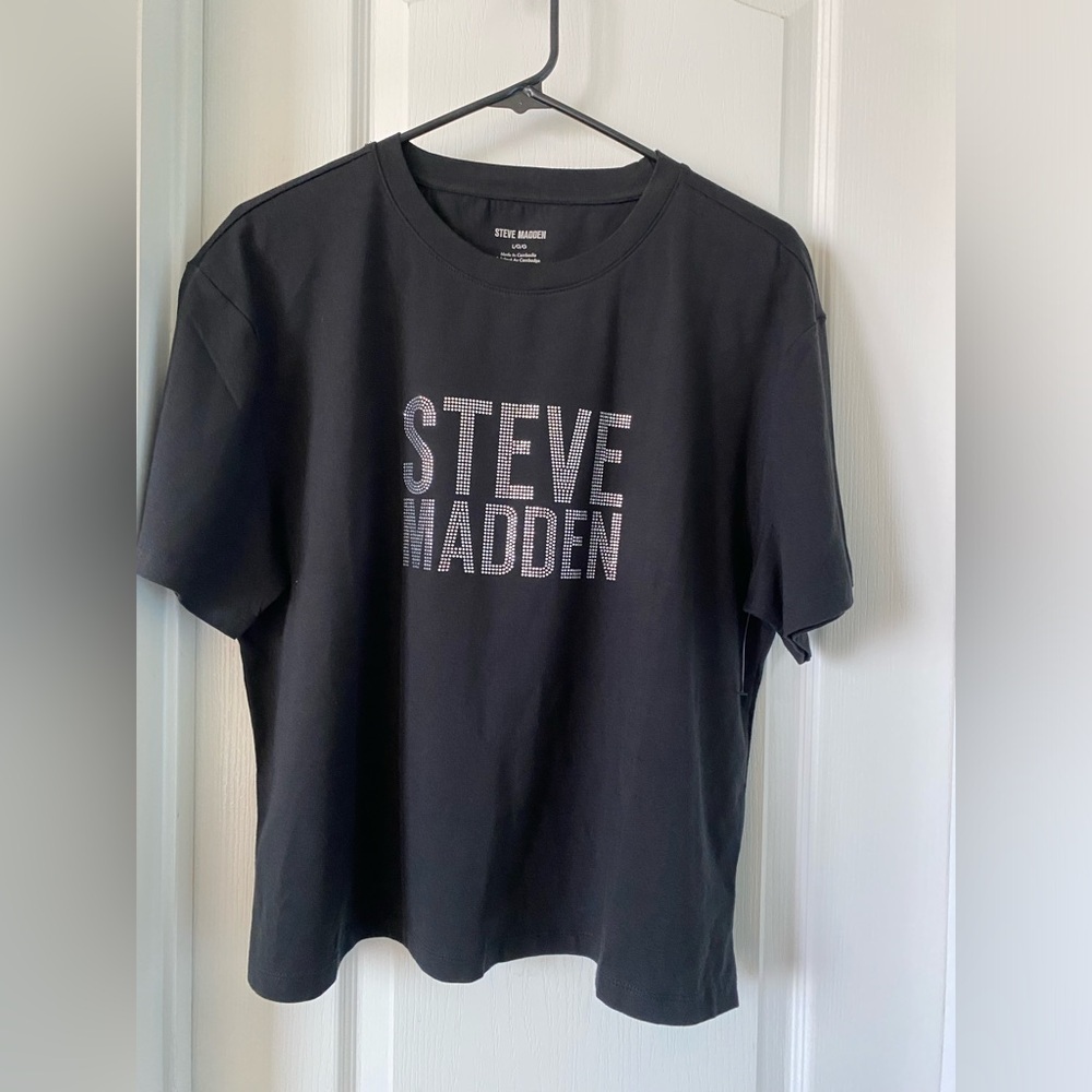 Steve Madden logo rhinestone shirt